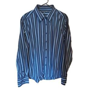 Carbon Black Mens Button Up Long Sleeve Shirt Blue‎ Strip 100% Cotton Sz XXL 2XL